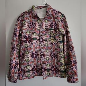 Button Up Long Sleeve Shirt Colorful Geometric Pattern Size Small
